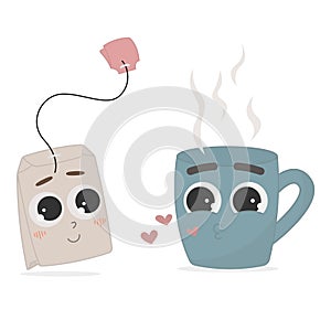 funny tea bag and mug with cute faces