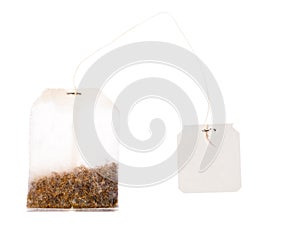 Tea bag with blank label on a string