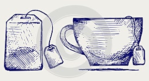 Tea bag and cup