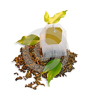 Tea bag with leaves