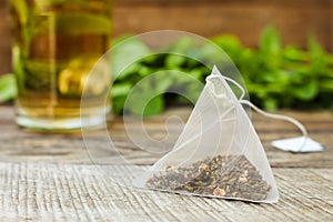 Tea bag, mint, cup of tea