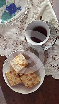   Tea with biscuits . Eatables . Country product .