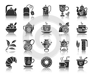 Tea black silhouette icons vector set