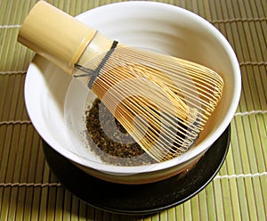 Tea bowl and traditional bamboo wisk