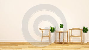 Tea break with wooden chair and coffee table-3D Rendering