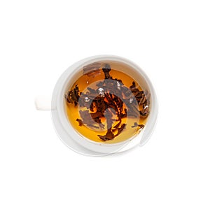 Tea Brewing Process in White Cup Isolated, Stages of Brewing Black Tea, Brew Ceremony, White Background