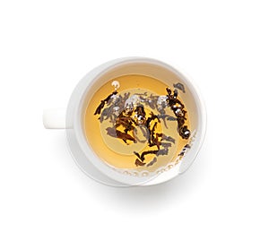 Tea Brewing Process in White Cup Isolated, Stages of Brewing Black Tea, Brew Ceremony, White Background