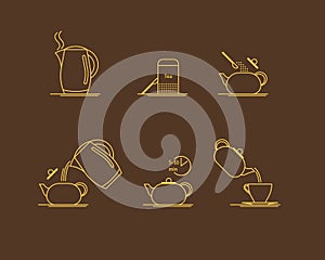 Tea Brewing Thin Line Set. Vector