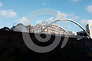 Tea building in Shoreditch under a stunning blue cloudy sky above, Uk