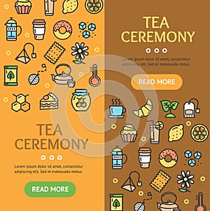 Tea Ceremony Banner Vecrtical Set. Vector