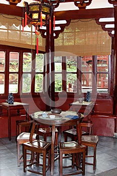 Tea ceremony in the Huxinting tea house, the oldest tea house of Shanghai, China