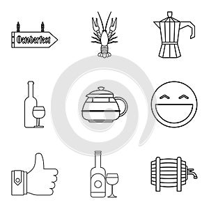 Tea ceremony icons set, outline style