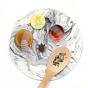 tea ceremony set with honey