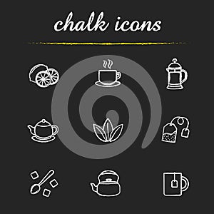 Tea chalk icons set