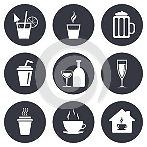 Tea, coffee and beer icons. Alcohol drinks