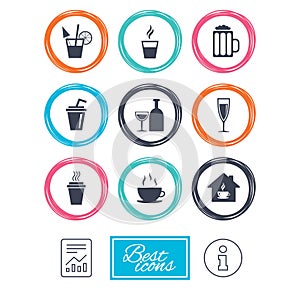 Tea, coffee and beer icons. Alcohol drinks.