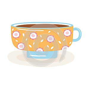 tea and coffee cup with flowers painted icon over white background
