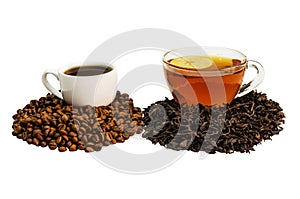 Tea and coffee on isolated background