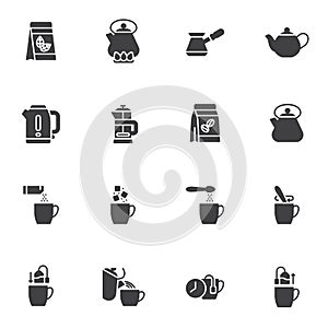 Tea and coffee making vector icons set