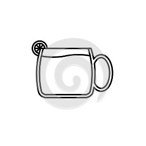 tea or coffee mug cup glass icon with lemon slice on white background. simple, line, silhouette and clean style