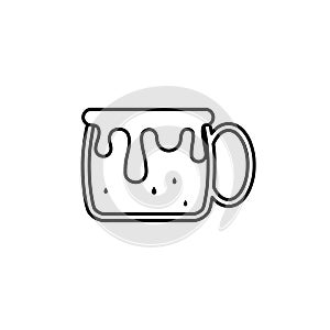 tea or coffee mug cup glass icon with overfilled wit water on white background. simple, line, silhouette and clean style