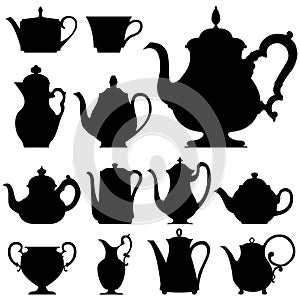 Tea and coffee pots in vector silhouette photo