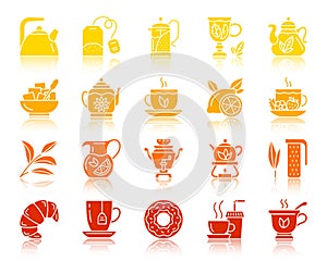 Tea color silhouette icons vector set
