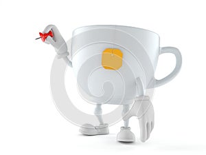 Tea cup character holding thumbtack