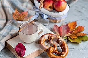 Tea Cup with Coffee Hot Chocolate Autumn Time Bakery Pretzel Toned Photo Knitting Scarf Blanket