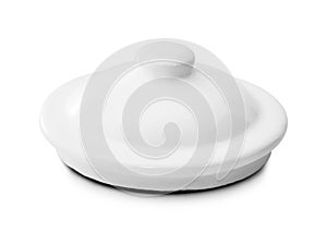 Tea cup cover isolated on white background. Vintage jar lid made from tin material. Clipping path