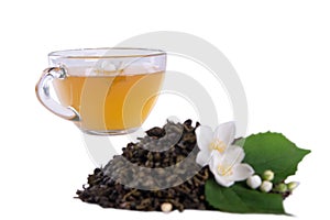 Tea cup, Dried tea and fresh jasmine