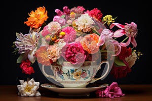 Tea cup flowers. Generate Ai
