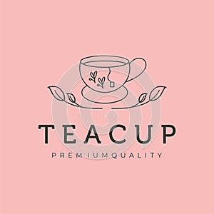 tea cup icon line art logo vector symbol illustration design