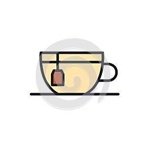 Tea cup icon with tea bag. Isolated vector line color icons