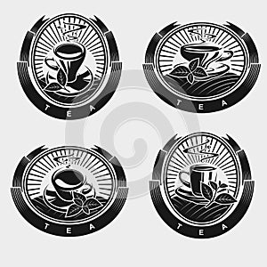 Tea cup label and icon set. Collection tea icons. Vector
