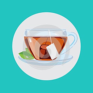 Tea cup with leaves flat design vector