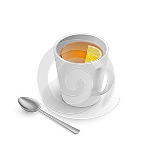 Tea cup with lemon, saucer isometric isolated
