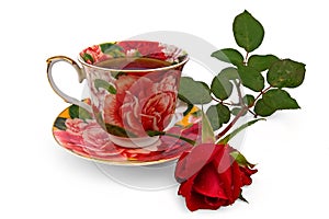 Tea in a cup with a rose