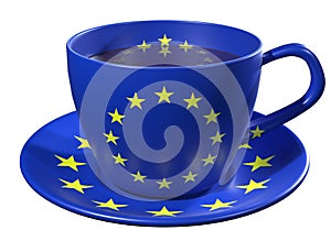 Tea Cup and saucer, which is applied to the image of the flag of European Union