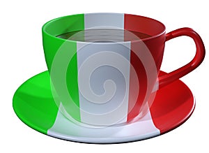 Tea Cup and saucer, which is applied to the image of the flag of Italy