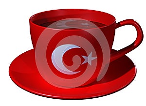 Tea Cup and saucer, which is applied to the image of the flag of Turkey