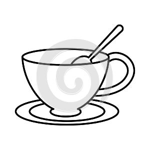 Tea, cup with spoon on saucer line icon