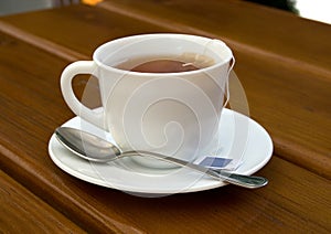 Tea, cup, spoon, wood, table