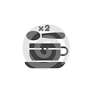 Tea cup with two spoon of sugar vector icon