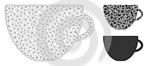 Tea Cup Vector Mesh Network Model and Triangle Mosaic Icon