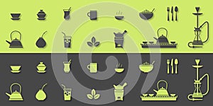 Tea cups and kettles icons
