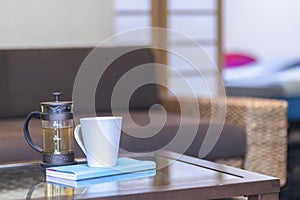 Tea cups and tea makers placed on the table