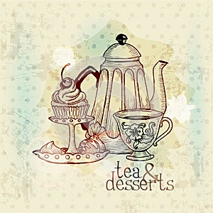 Tea and Desserts - Vintage Menu Card