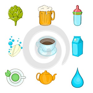 Tea drink icons set, cartoon style