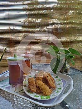 Tea drinks n fried krispy banana photo